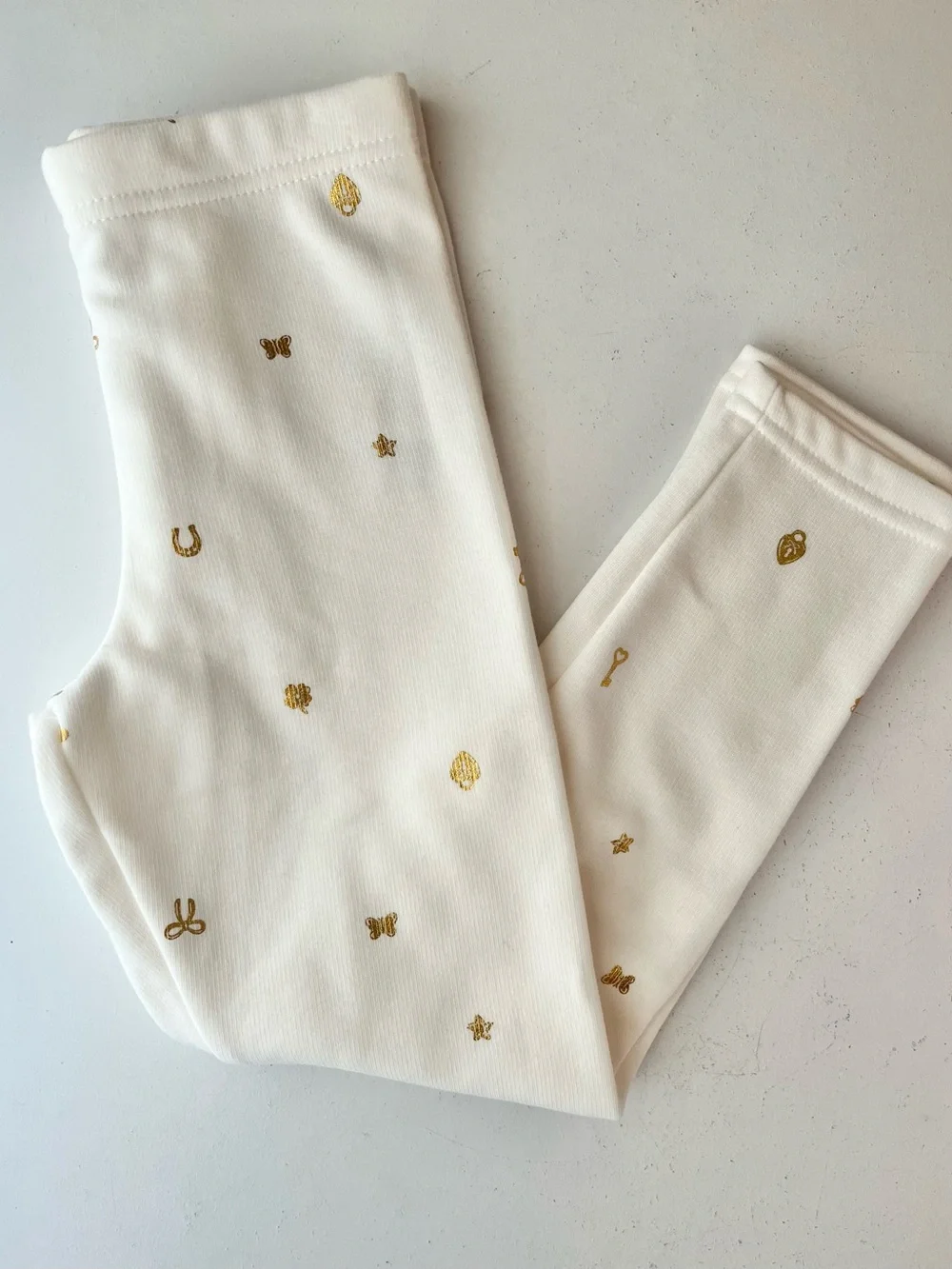 Carter's Cream Fleece Lined Leggings with Gold Icons